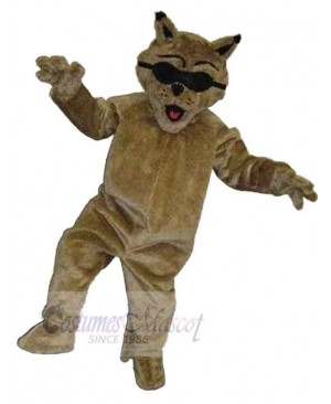Cool Brown Cat Mascot Costume Animal with Black Sunglasses