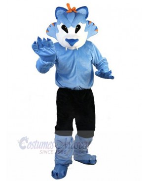 Blue Wolf Mascot Costume Animal with Sharp Teeth