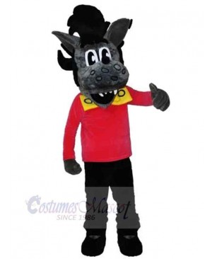 Cool Black Wolf Mascot Costume Animal in Red Clothes