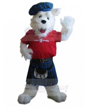 West Highland White Terrier Dog Mascot Costume with Scottish Wearing Animal