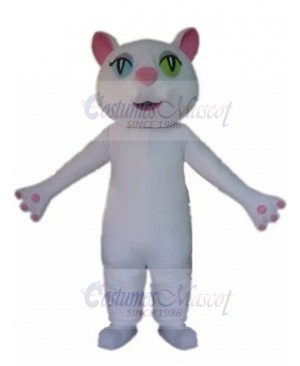 White Cat Mascot Costume with Heterochromatic Pupils Animal