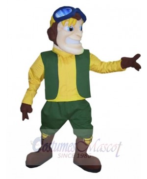 Yellow and Green Aviator Man Mascot Costume People