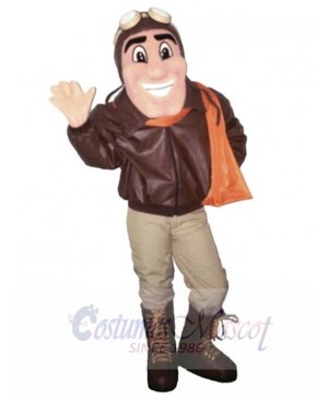 Plane Pilot in Warm Jacket Mascot Costume People
