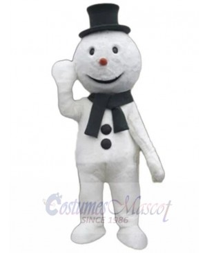 Snowman Mascot Costume Cartoon with Black Hat and Scarf