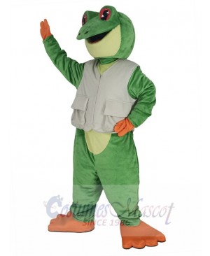 Green Tree Frog in White Vest Mascot Costume Animal