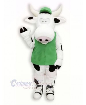 Cute Cow with Green Vest Mascot Costumes Cartoon