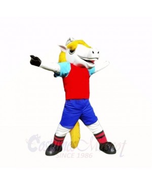 Smiling Sport White Horse Mascot Costumes Cartoon